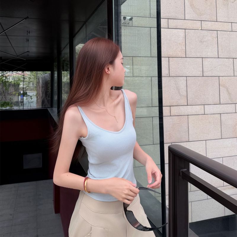 [Hàng mới về] Dopamine Hot Girl Áo yếm chéo gợi cảm Mặc bên trong Mặc bên ngoài Slim-fit với miếng đệm ngực Mặt sau đẹp Dây phía sau đáy Top