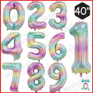 ST2 Gradient số huỳnh quang bóng bay lá trẻ em trang trí tiệc sinh nhật đồ trang trí đám cưới TS2