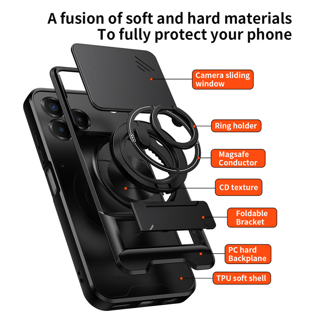 Thích hợp cho ZTE Blade Nubia V80 Pro V70 Design Vita 4G 10 Pro A35E A75 360 Ring Stand Vỏ điện thoại có vỏ máy ảnh Gắn trên ô tô từ tính Vỏ bảo vệ toàn diện chống sốc