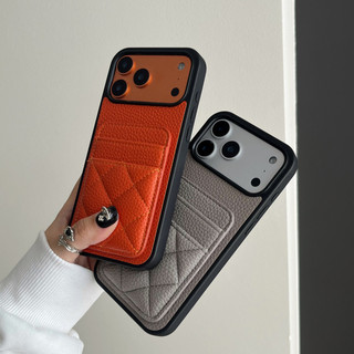 Vỏ điện thoại kinh doanh thẻ kép bằng da vải thiều kim cương cho iPhone 17 16 15 14 13 Pro Max