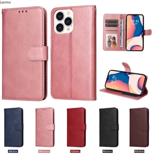 Ốp Lưng Cho IPhone 14 14Pro 14Plus 14Pro Max 13 13Pro 13Pro Max 13Mini 12 12Pro 12Pro Max Ví Lật Sang Trọng Cổ Điển Da Màu Trơn Chống Sốc Tích Hợp Hộp Đựng Thẻ Điện Thoại