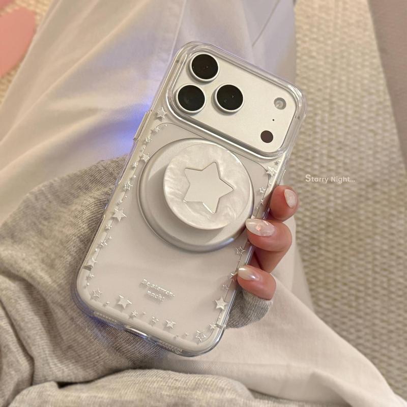 Ngôi sao bạc Mother-of-Pearl Thích hợp cho Apple 17promax Vỏ điện thoại iPhone16 Trong suốt 15 Giá đỡ từ tính 13 Gilt