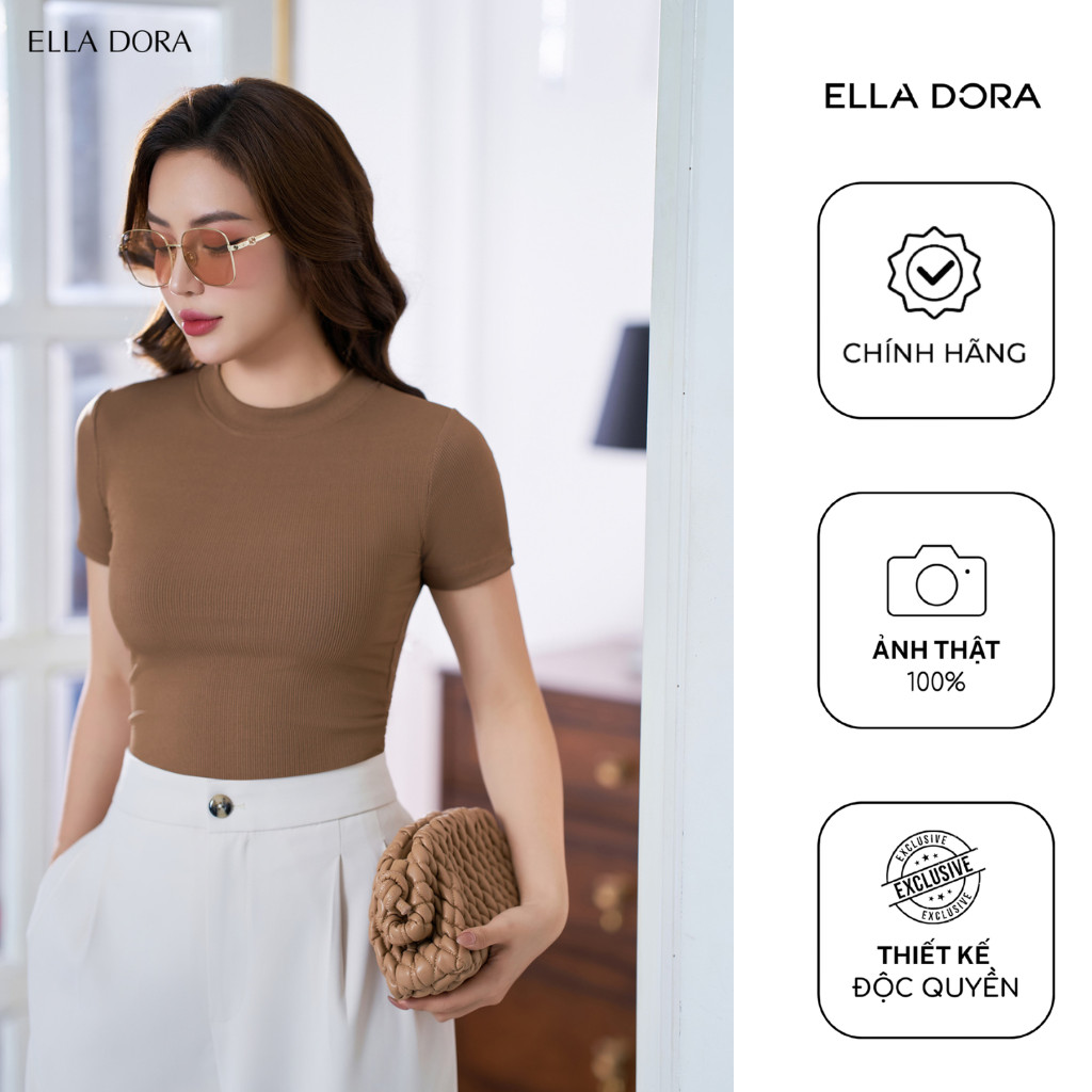 Áo thun nữ ELLA DORA dáng slimfit cổ tròn thiết kế trẻ trung thanh lịch 3 màu NÂU/ TRĂNG/ ĐEN [AT04]