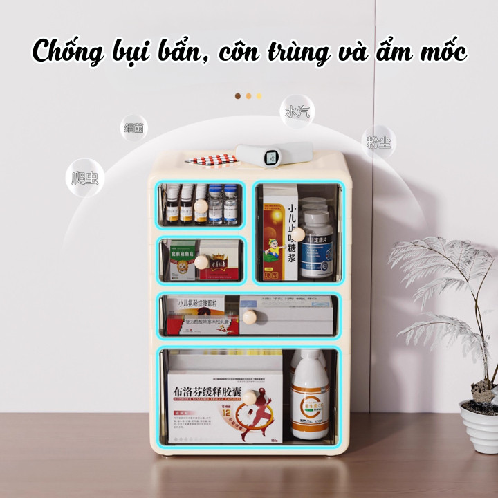 Tủ Thuốc Y Tế Gia Đình HomeMate Có Ngăn Kéo Trong Suốt, Tủ Đựng Mỹ Phẩm Để Bàn Gọn Gàng