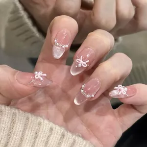 Mắt mèo Pháp Bột ngọt Blush Pearl Bow Shining Diamond Style Làm móng tay có thể tháo rời