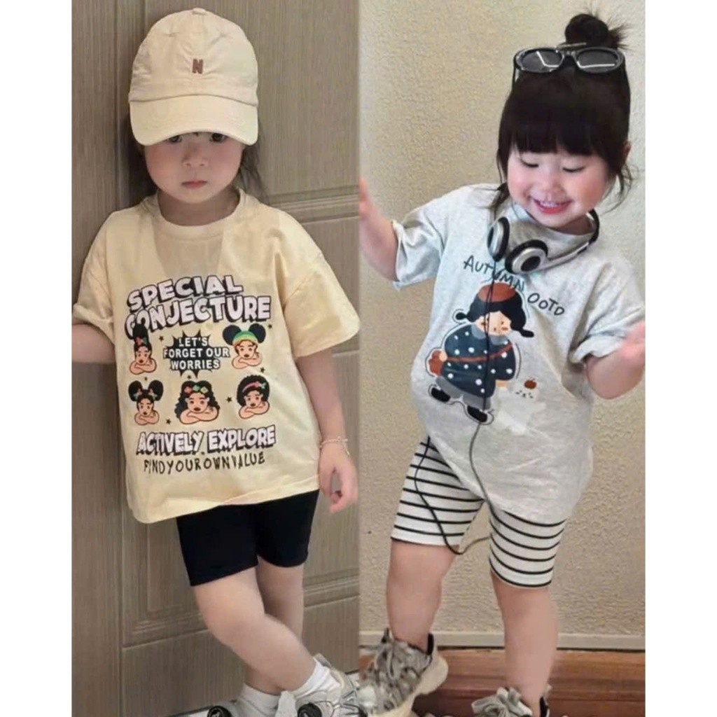 Sét Bé Gái HỌA TIẾT 4 MẪU DỄ THƯƠNG K.Kid Bộ Mùa Hè Chất Cotton Mềm Mát size 8-20kg M89