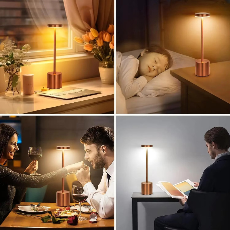 Đèn Bàn Kim Loại 3 Màu LED, Cảm Ứng Chạm Nhẹ, Sạc USB, Thích Hợp Cho Phòng Ký Túc Xá, Quán Bar, Cắm Trại