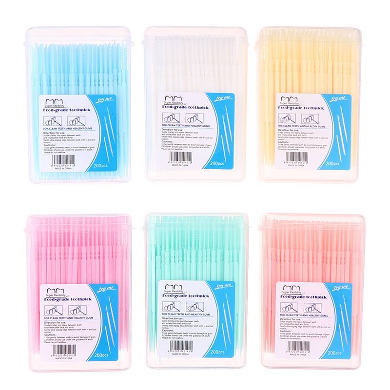 200 Đóng hộp nhựa Toothpicks hộ gia đình dùng một lần số lượng lớn Interdental bàn chải tăm dòng VN