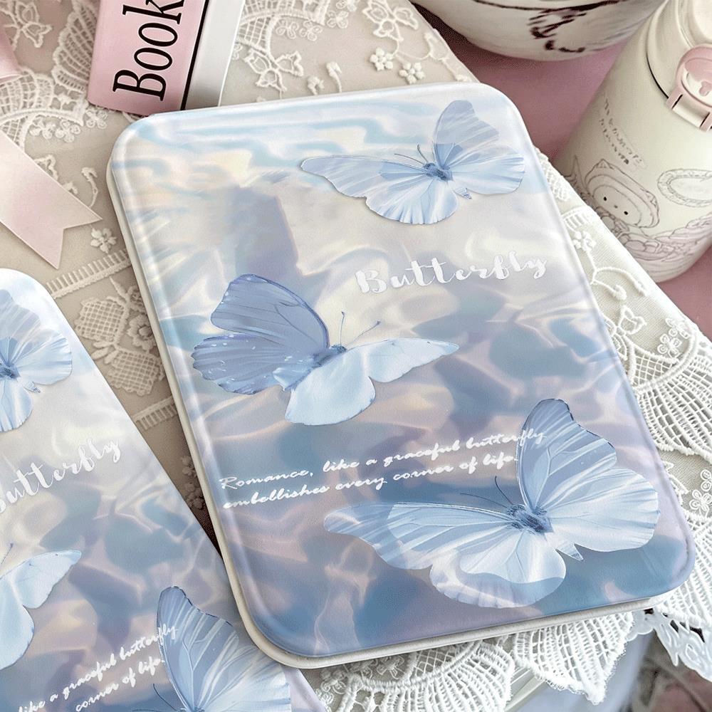 Gương gập mini trang điểm bỏ túi họa tiết bướm xanh nhạt dịu nhẹ thẩm mỹ cao đẹp