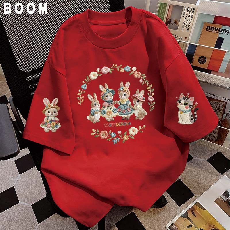 Áo thun chữ thêu nữ kiểu hàn quốc form rộng tay lỡ cổ tròn cotton mát - hè hot trend in cách dễ thương- Local brand #07
