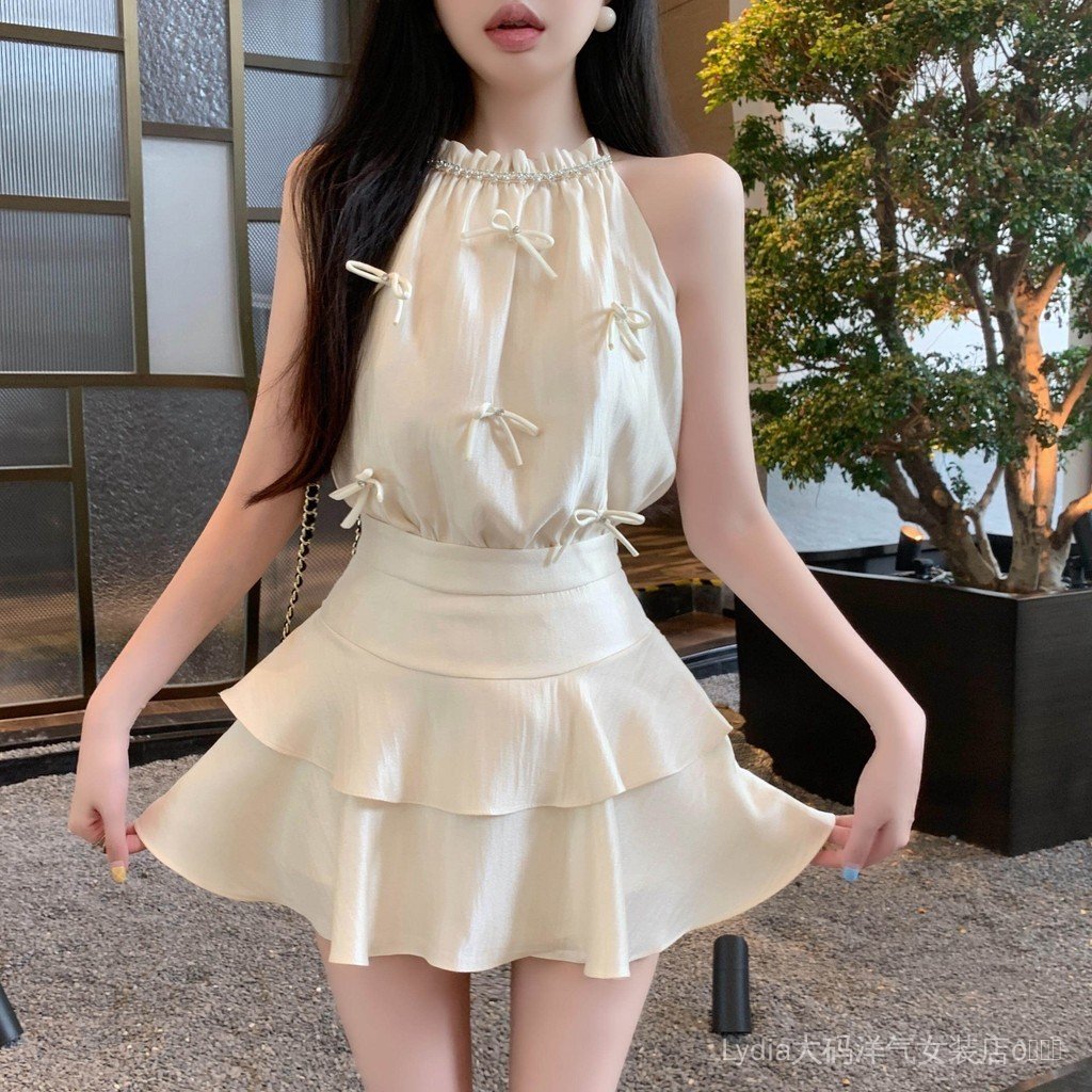 Váy bánh hai mảnh phong cách phương tây cao cấp cho nữ, phù hợp với áo vest và nơ dây - size lớn