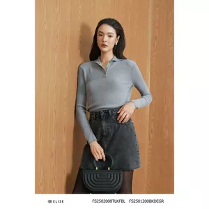 Chân váy jeans ghi túi thêu logo thiết kế Elise FS2501200BKDEGR