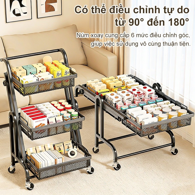 Kệ xe đẩychất liệu kim loại cao cấp Xe đẩy gấp gọn Kệ đựng đồ đa năng