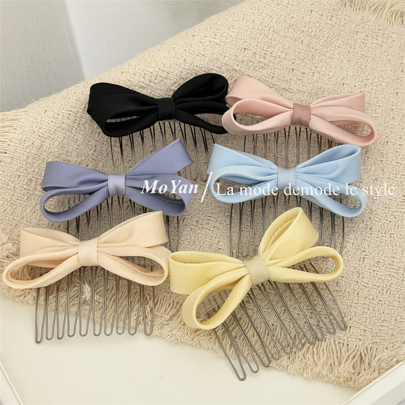 Kẹp Tóc Satin Nơ Màu Hàn Quốc Lược Tóc Nữ