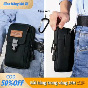 【48h】Túi đeo hông nam màu đen 3 ngăn kiểu dọc, ngăn phụ thông minh, lý tưởng cho người thích phong cách tối giản.