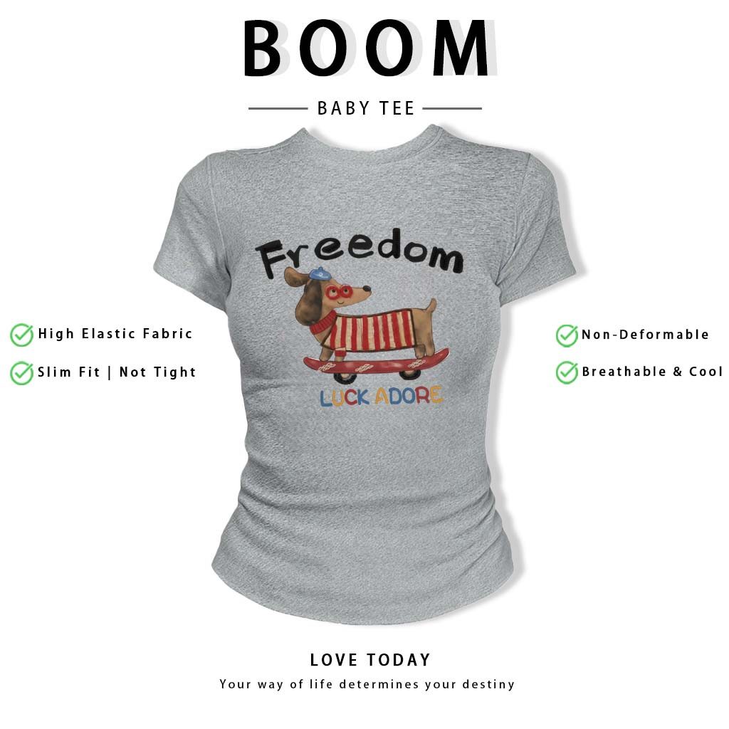 BOOM Áo Baby Tee Nữ Cotton Ôm Body-Áo Thun Ngắn Tay Y2K In Hình PhongCách Mùa Hè, Cổ Tròn Hàng Đầucách hàn quốc phongR07