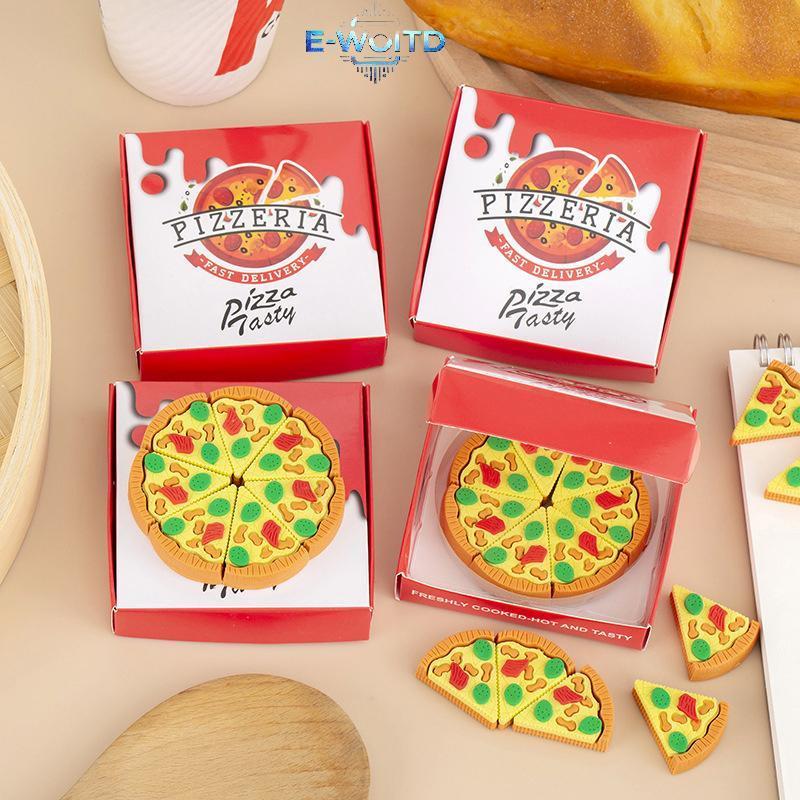 E-WOITD 7 Cái / hộp Hộp Sáng Tạo Hình Pizza Tẩy Bộ Sáng Tạo Dễ Thương Tẩy Cao Su Quà Tặng Trẻ Em Kawaii Trường Văn Phòng Phẩm E-WOITD