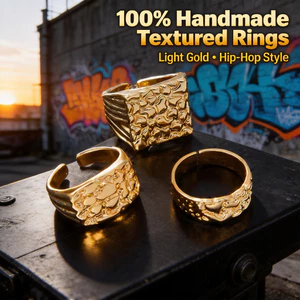 Nhẫn kết cấu hợp kim nam - Vòng bít mở vàng nhạt / vàng trắng - Trang sức đa năng Hip-Hop thủ công