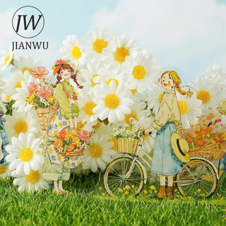 JIANWU Gió Gặp Hoa Series Vintage Cô Gái Nhân Vật Phong Cảnh Chất Liệu Cắt Dán PET Nhãn Dán Sáng Tạo Tạp Chí Văn Phòng Phẩm