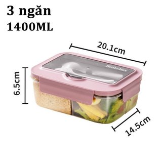 Hộp Cơm Trưa Bento An Toàn Lò Vi Sóng Chống Rò Rỉ 3 Ngăn Hộp Đựng Thực Phẩm Văn Phòng Trường Học Chuẩn Bị Bữa Ăn
