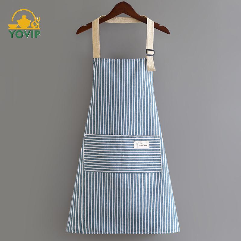 YOVIP Tạp Dề Không Tay Thoáng Khí Treo Ne Tạp Dề Nhà Hàng Vải Lanh Cotton Đặc Biệt Vệ Sinh Nhà Bếp Tạp Dề Sọc Dọc VN