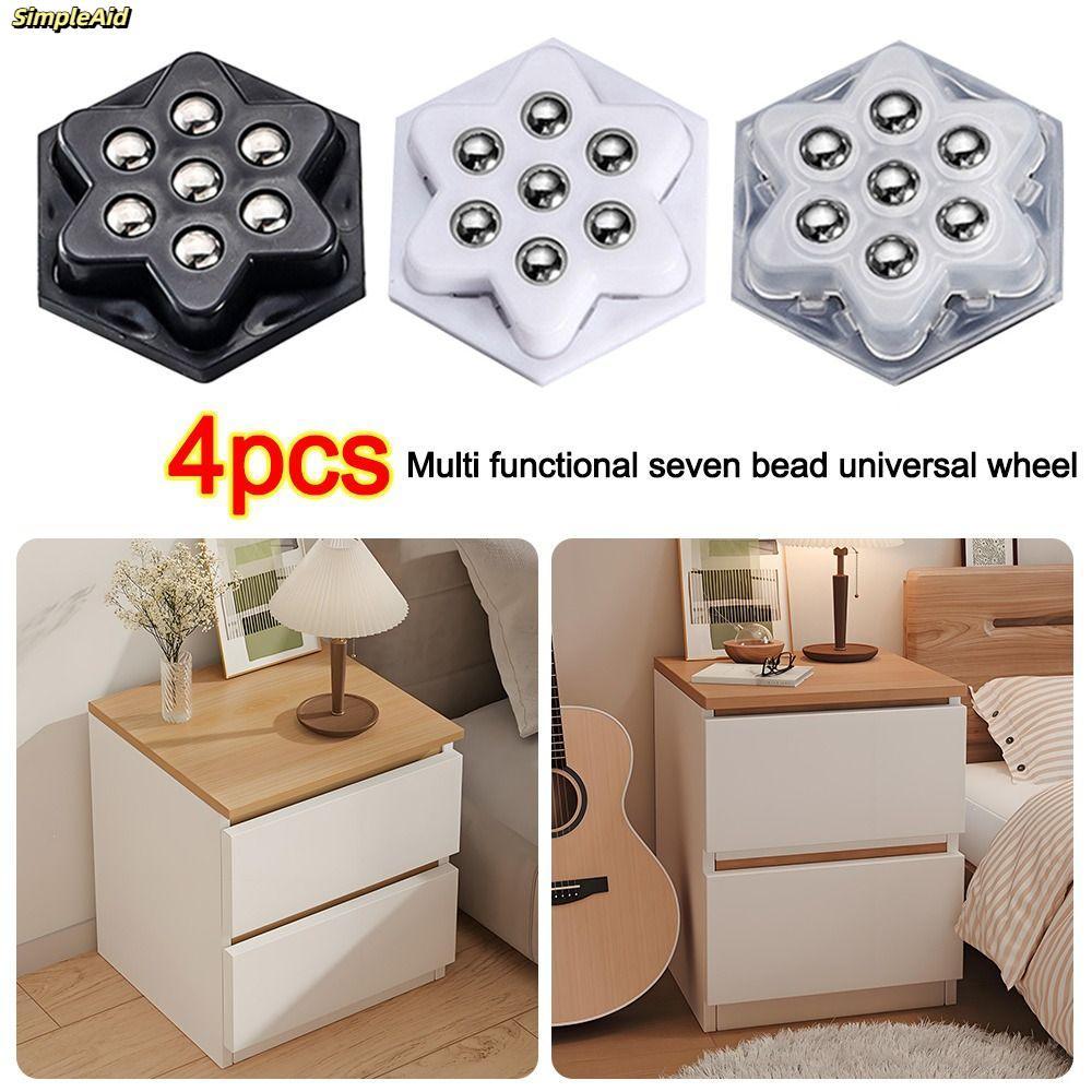 [Vận chuyển nhanh] Ròng rọc tự dính 4 chiếc SIMPLEAID, Bánh xe đa năng tắt tiếng 7 hạt, Phụ kiện di chuyển nội thất tự dính