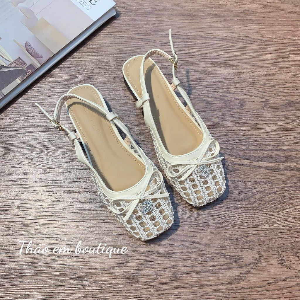 [Thảo Em - SL622] Sục lưới nữ đế bệt mũi vuông phối nơ [Sẵn Hàng].