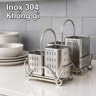 Thép không gỉ 304 Đũa Muỗng Giá Đỡ Ống Kép Khay Thoát Nước Chống Rỉ Nhà Bếp Tổ Chức