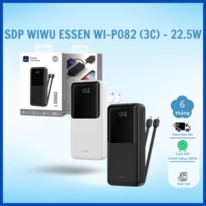 Sạc Dự Phòng 20000mAh WIWU Essen Wi-P082 22.5W - Tích Hợp Sẵn Cáp Type C và Lightning