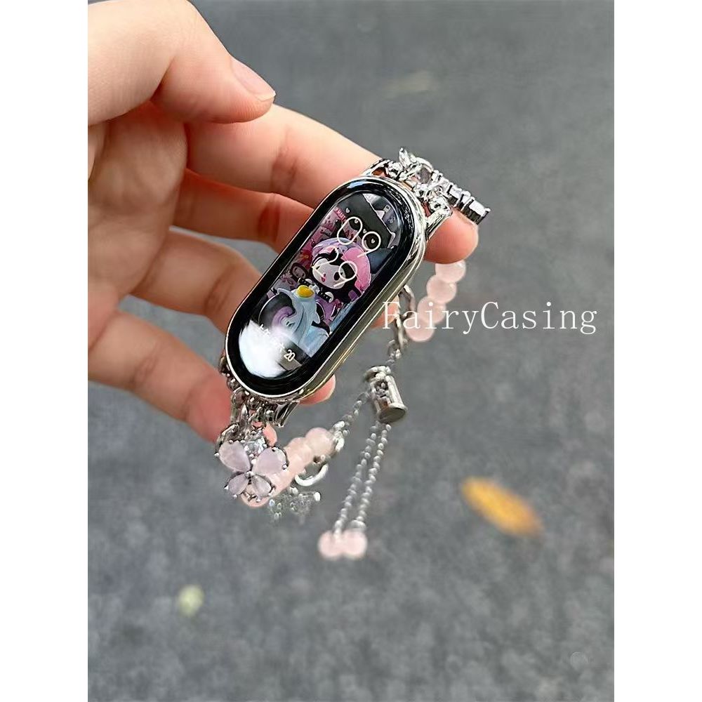 Dây chuyền kim loại hình bướm thủy tinh cho Xiaomi Mi Band 10 9 8 Pro Vòng đeo tay cho Xiaomi Band 3 4 5 6 7 Phụ kiện dây đeo cổ tay