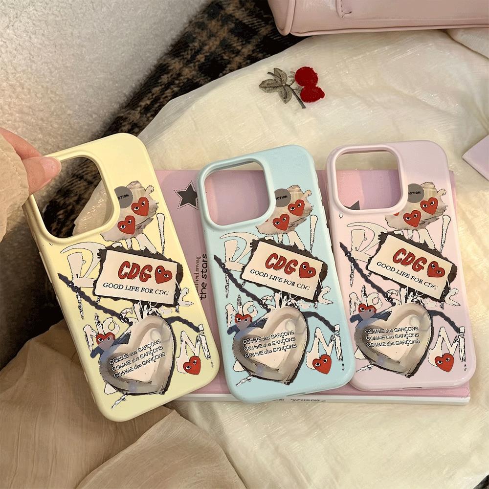 CDG tình yêu graffiti cho iPhone 17pro trường hợp iPhone 16/15/14/13 giả da kết cấu