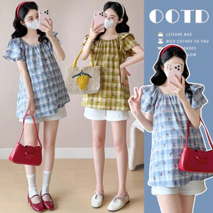 Trang phục bà bầu mùa hè Áo sơ mi ngắn tay bụng cho bé