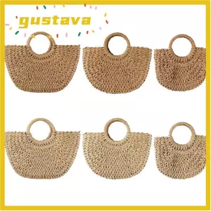 Túi xách dệt ống hút GUSTAVA, Túi đi biển dệt bằng tay rỗng, Ví thời trang Boho đeo chéo nửa mặt trăng Vai Tote lớn Túi dệt tay đi biển kỳ nghỉ