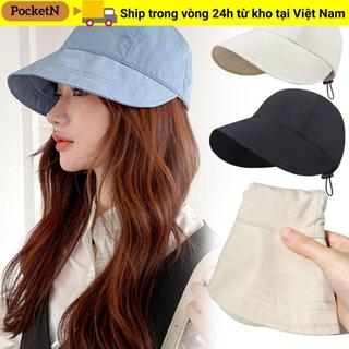 Mũ chống nắng POCKETN, Mũ đi biển vành rộng có thể gập lại, Dây rút có thể điều chỉnh đuôi ngựa mùa hè Tấm che khô nhanh nam nữ