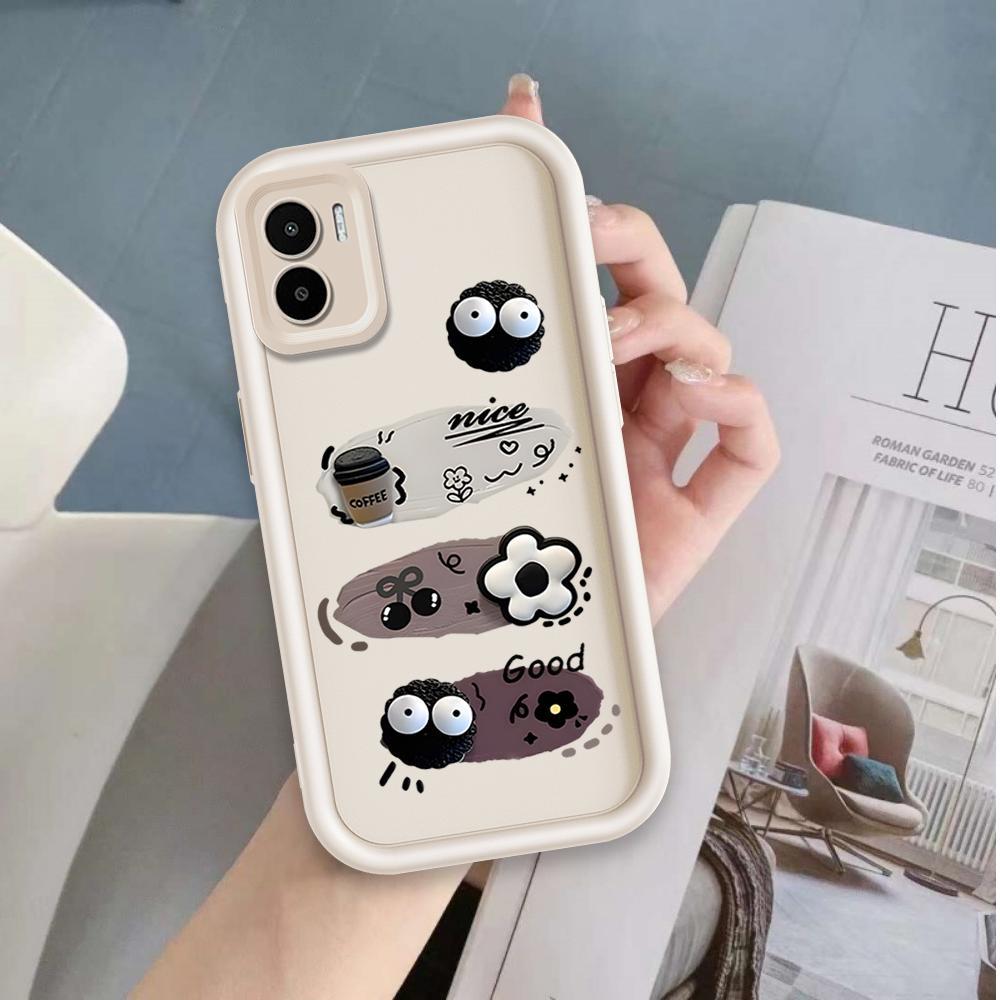 Vỏ Cho Redmi A1 A2 Phim Hoạt Hình Silicon Mềm Mại Đáng Yêu Vỏ Điện Thoại TPU Đen Bóng Than Thiên Thần Mắt Chống Sốc Mặt Sau