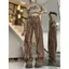 Quần jean cổ điển Mỹ dành cho nữ mùa xuân thu cao đường phố cà vạt-Dye màu nâu thẳng dáng rộng mỏng hơn Quần tất cả các loại