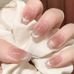 TRTR 24 Chiếc Mắt Mèo Gradient Blush Lấp Lánh Móng Tay Giả Có Keo Giả Móng Tay Bấm Vào Có Thể Tháo Rời Móng Tay Giả VN