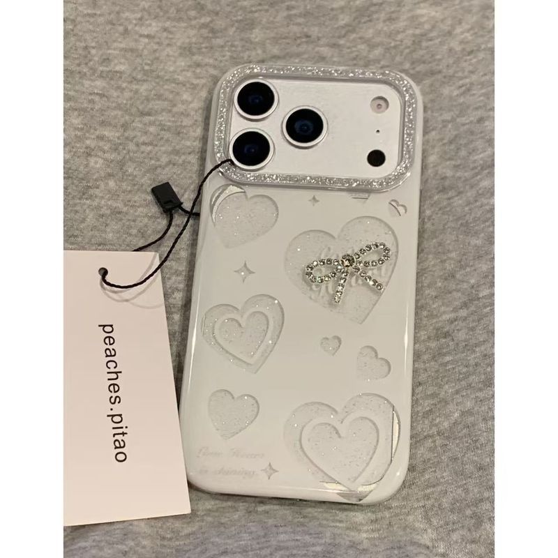 Ins Hollow Double Heart Thích hợp cho Vỏ điện thoại Apple 17Promax / 16pro / 15 / 14 13 / 12 Vỏ lấp lánh 11