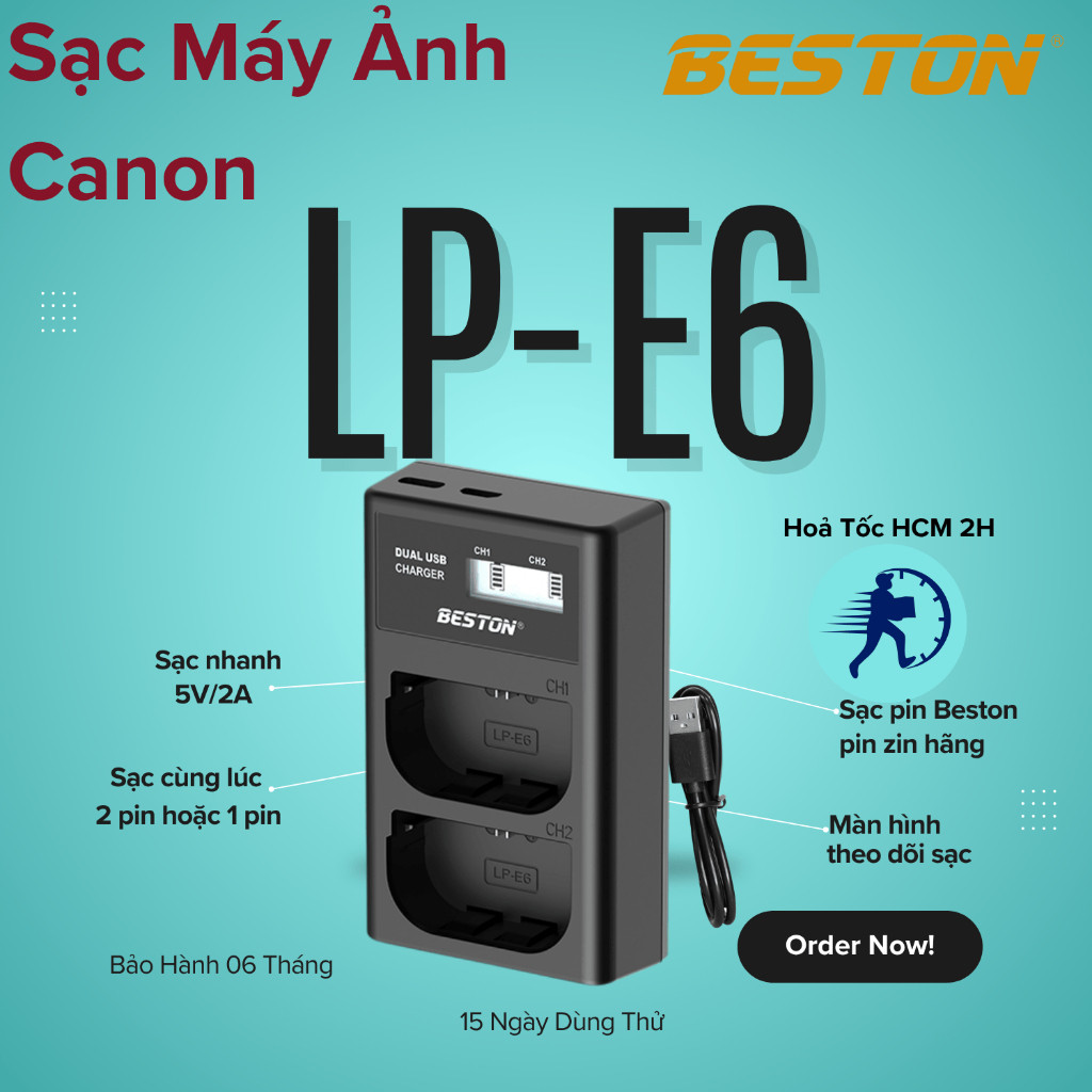 Pin máy ảnh và sạc pin máy ảnh Beston LP-E6 dùng cho máy ảnh CANON R5C RA R5 R65D II 5D III 60D 70D 7D 80D 5D4