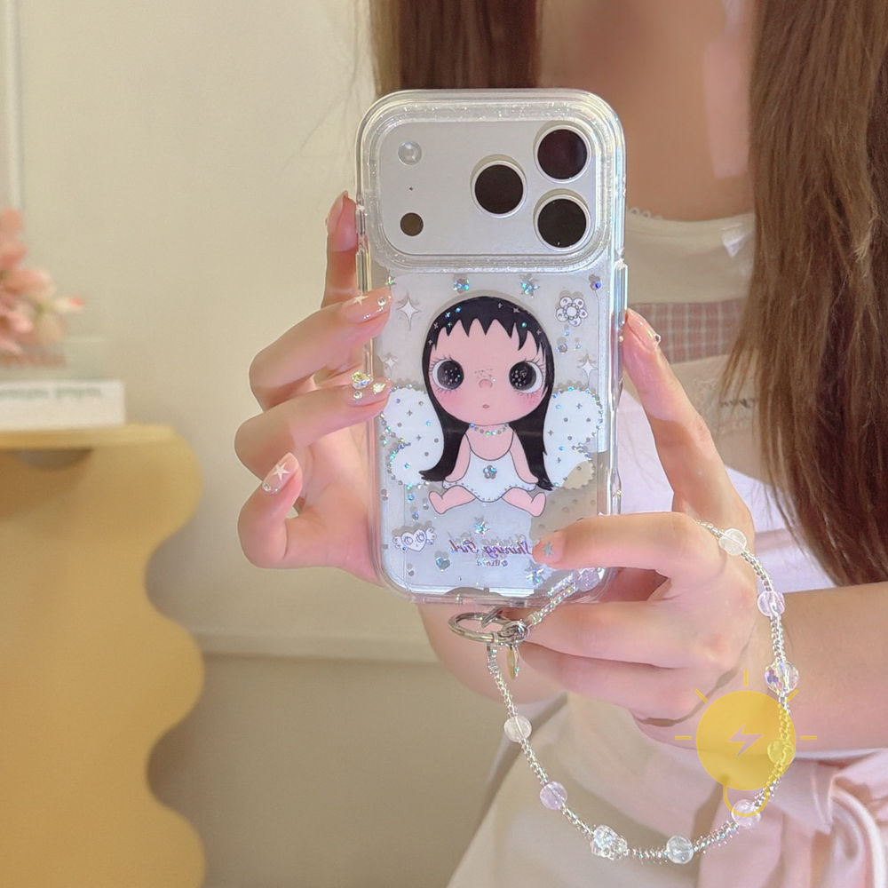 Phone Case For iPhone 17 Pro Max 16 15 14 13 TPU Transparent Chain Wings Angel Air Bag Gilding Aesthetic Korean Cute