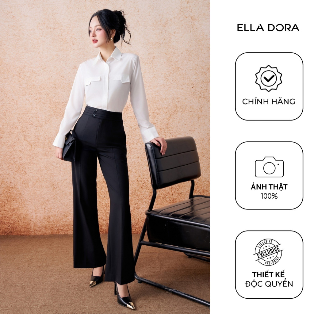 Quần ống loe nữ cạp cao ELLA DORA công sở 2 cúc siêu hack dáng chất vải co giãn không nhăn [Q41]