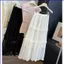 GN Nữ Bánh Hàn Quốc Váy Dài Ruffle Lưới Chắp Vá Eo Cao Mỏng Chữ A Xếp Ly Mùa Hè Váy Maxi NG