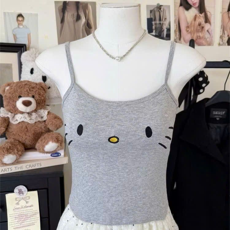( không có đệm mút ) Áo bún 2 dây gân tăm mềm mại co giãn, mẫu mới -hình mèo đơn giản- thoitrang2day