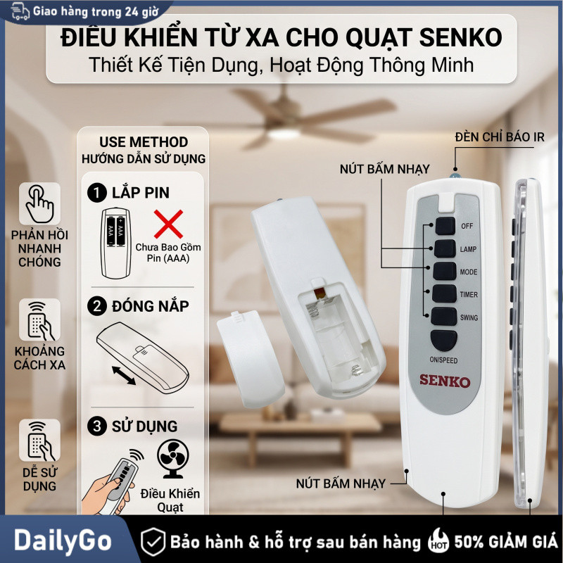 Điều khiển từ xa quạt Senko loại TR-828 chính hãng tặng pin Thay thế remote cũ bị hỏng, mất,Không có pin