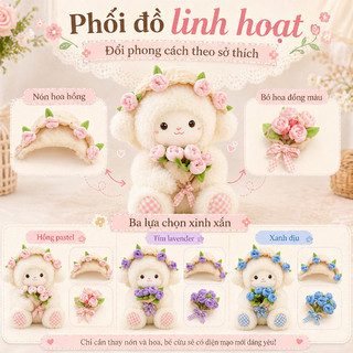 Búp bê cừu bông 30cm ôm hoa hồng – Chất liệu cao cấp an toàn, mềm mại, Quà lãng mạn cho người yêu, sinh nhật