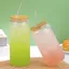 Cốc hình lon thủy tinh DONOVANQQ, Cốc uống nước thủy tinh chống tràn 500 / 600 ML, Thời trang có ống hút và nắp Cốc thủy tinh chịu nhiệt trong suốt Mùa hè