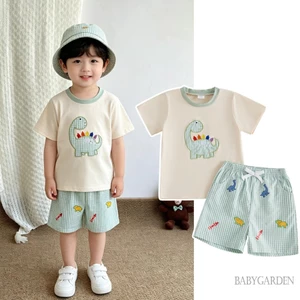 1-6 Tuổi Trẻ Em Bé Trai Bộ Khủng Long Thêu Tay Ngắn Áo Và Quần Short Trở Lại Trường Trang Phục