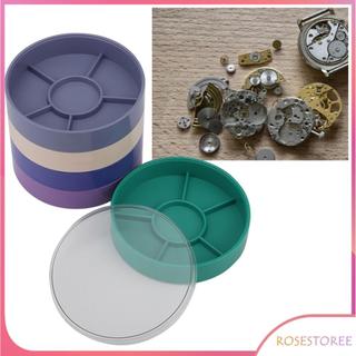 rosestoree Hộp lưu trữ 5 lớp cho bộ phận đồng hồ, dụng cụ sửa chữa chuyển động, thành phần trục vít (Tròn)