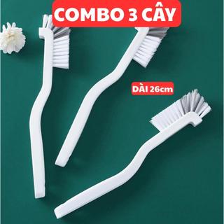 Bộ 3 Chổi Vệ Sinh Nhà Bếp Đa Năng Cán Nhựa Dài 26cm - Dụng Cụ Cọ Máy Xay, Máy Làm Sữa Hạt Và Vệ Sinh Tôm Càng Sạch Sâu