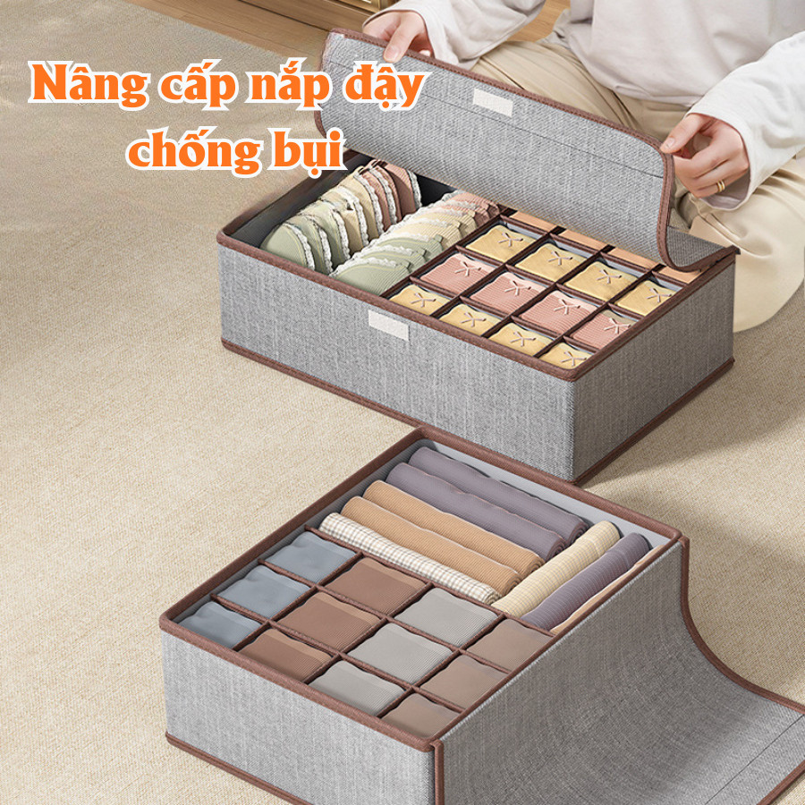 Hộp Vải Đựng Đồ Lót Có Nắp Gập Gọn HomeMate – Vải Không Dệt Dày Dặn, Khung PP Giữ Form Gọn Gàng